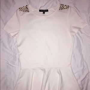 White Peplum Studded Top